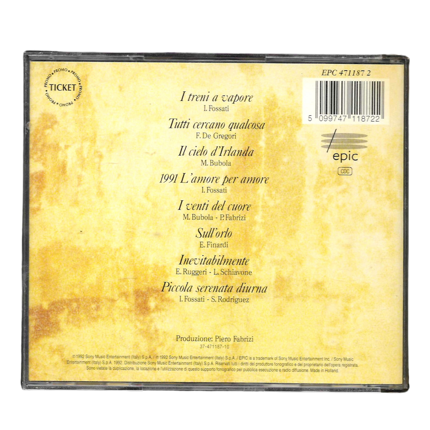 Fiorella Mannoia - I Treni A Vapore | CD Album (1992) | Epic - OTTIME CONDIZIONI - TR0082