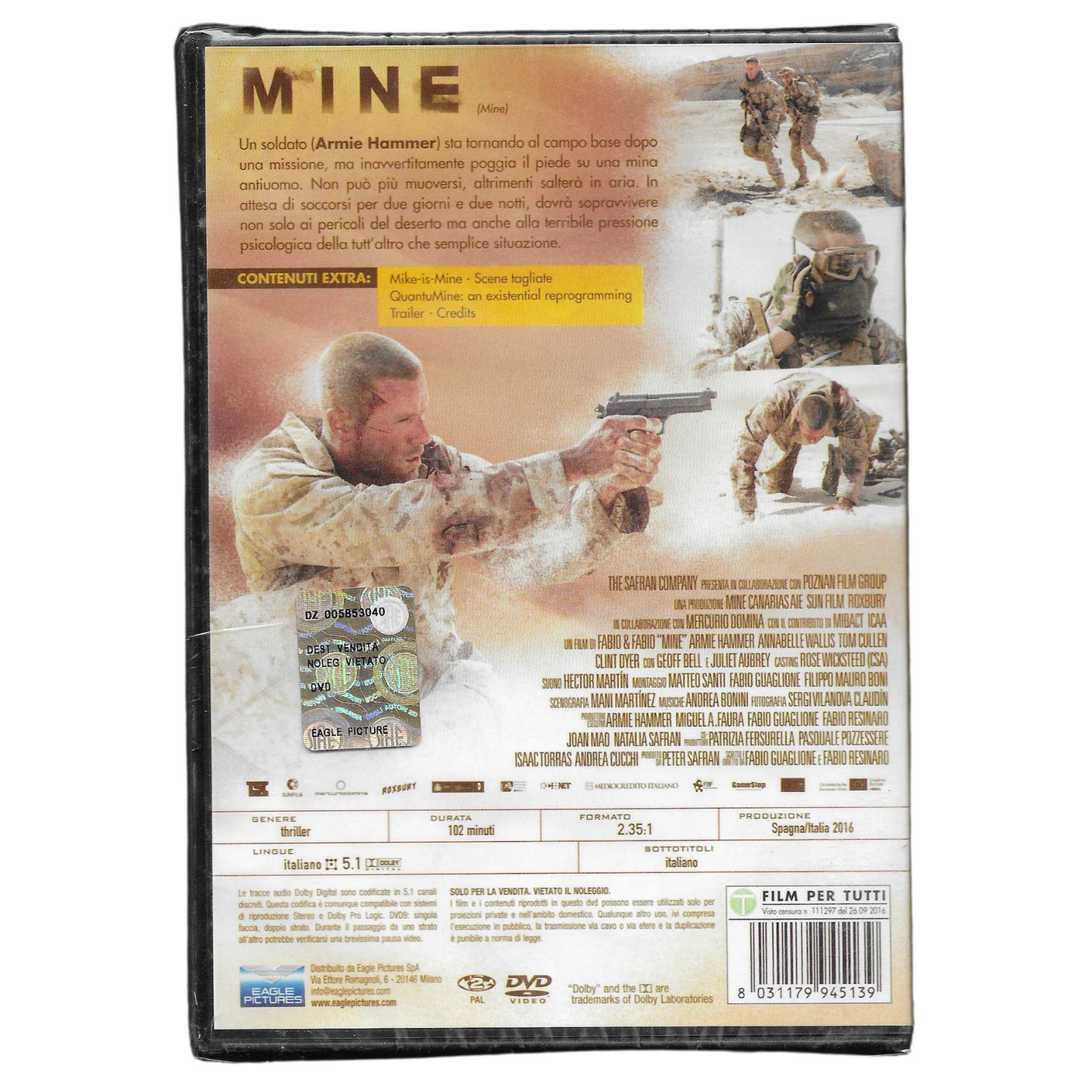 DVD "Mine" (2016) – Edizione Eagle Pictures - NUOVO - TRD0079