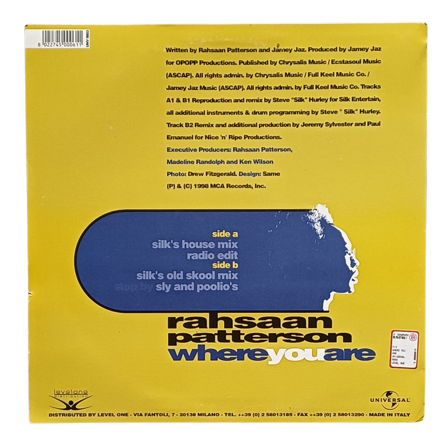 Rahsaan Patterson – Where You Are | Vinile 12" | BUONE CONDIZIONI - TRV0012