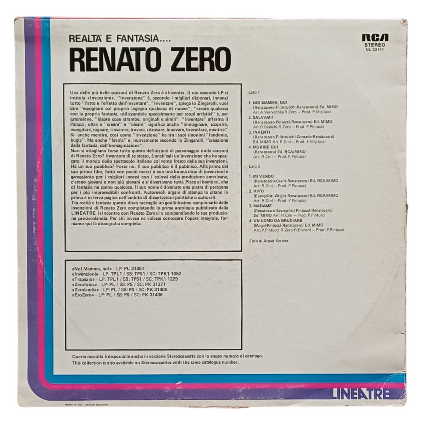 Renato Zero – Realtà E Fantasia... | Vinile 33 Giri RCA – NL 33141 | (VG) BUONE CONDIZIONI TRV0055