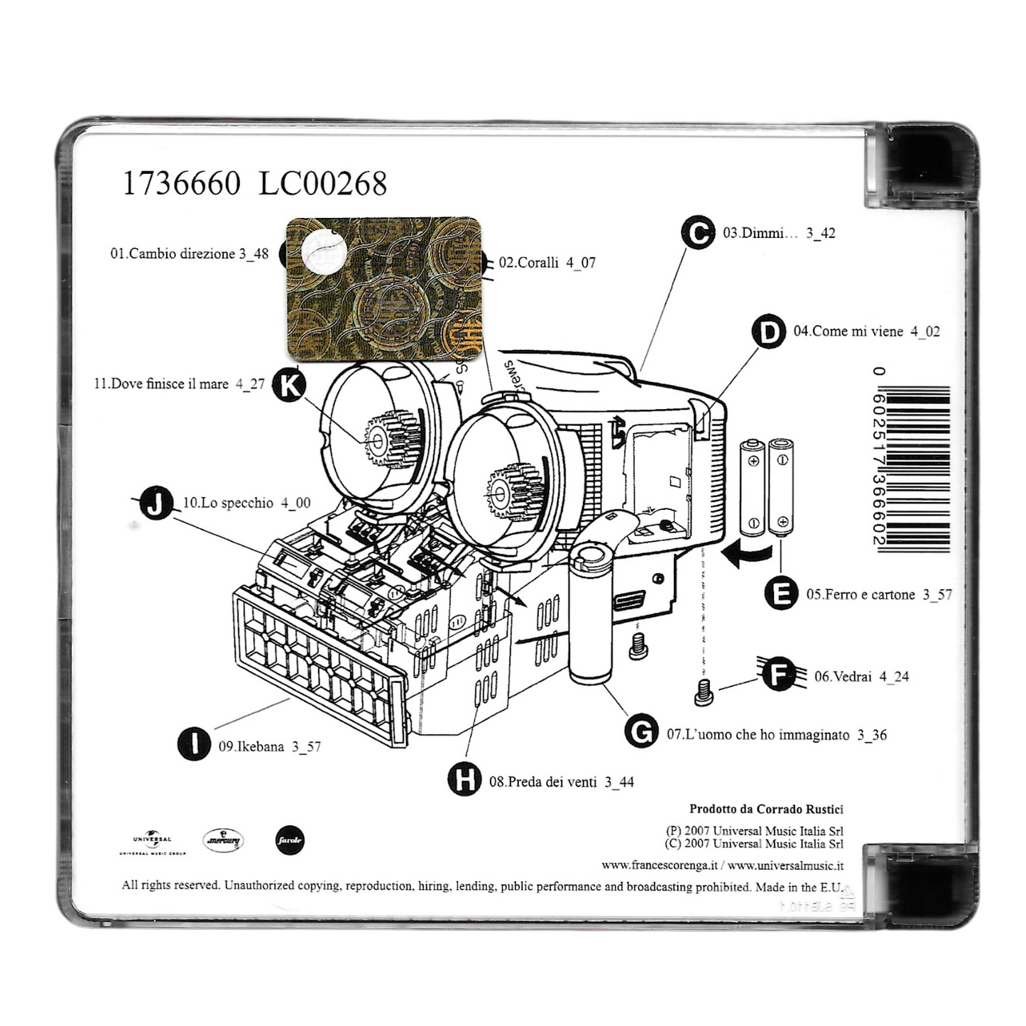 Francesco Renga - Ferro e Cartone | CD Album 2007 | Pop Italiano | Come Nuovo TR0045