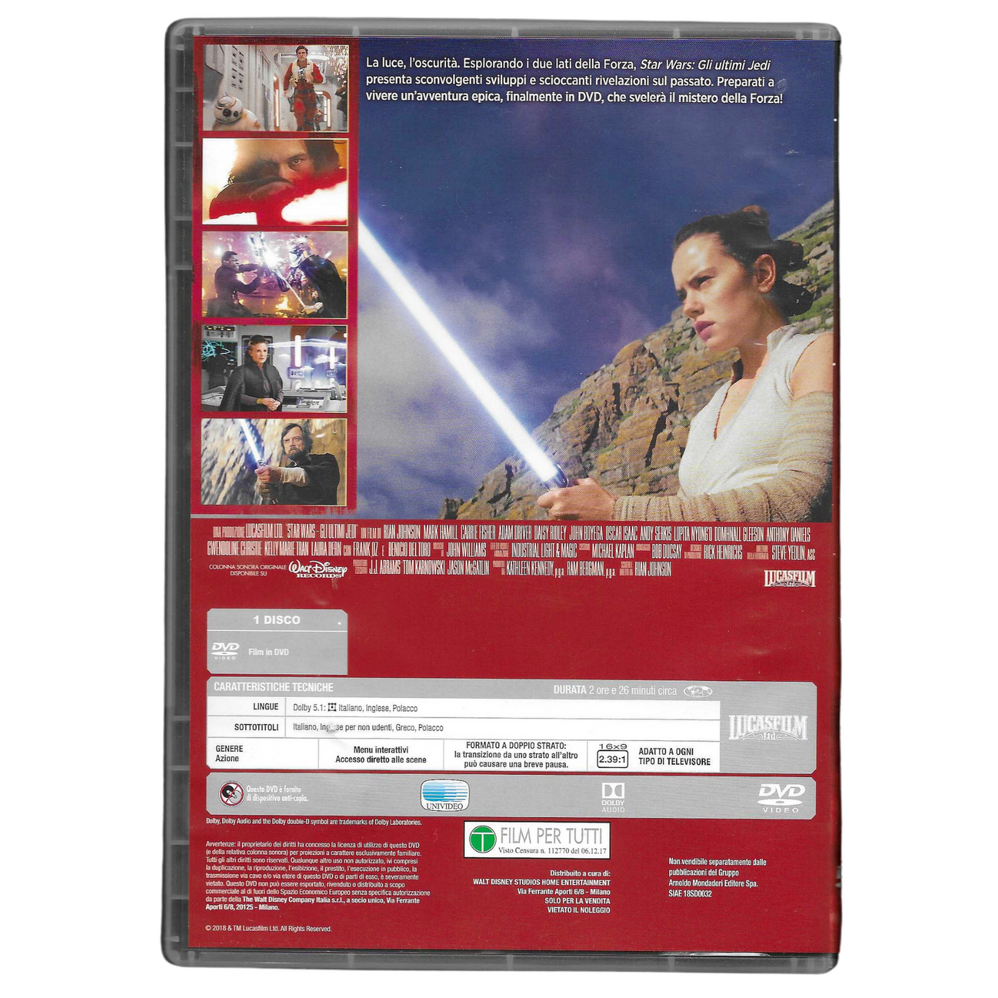 DVD Editoriale "Star Wars: Gli Ultimi Jedi" (2017) – NUOVO - TRD0121