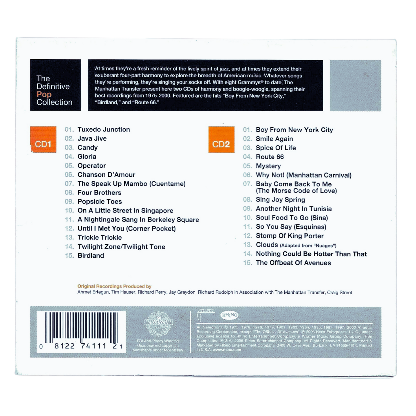 The Manhattan Transfer - The Definitive Pop Collection | 2CD Jazz Pop | Ottime Condizioni TR0025