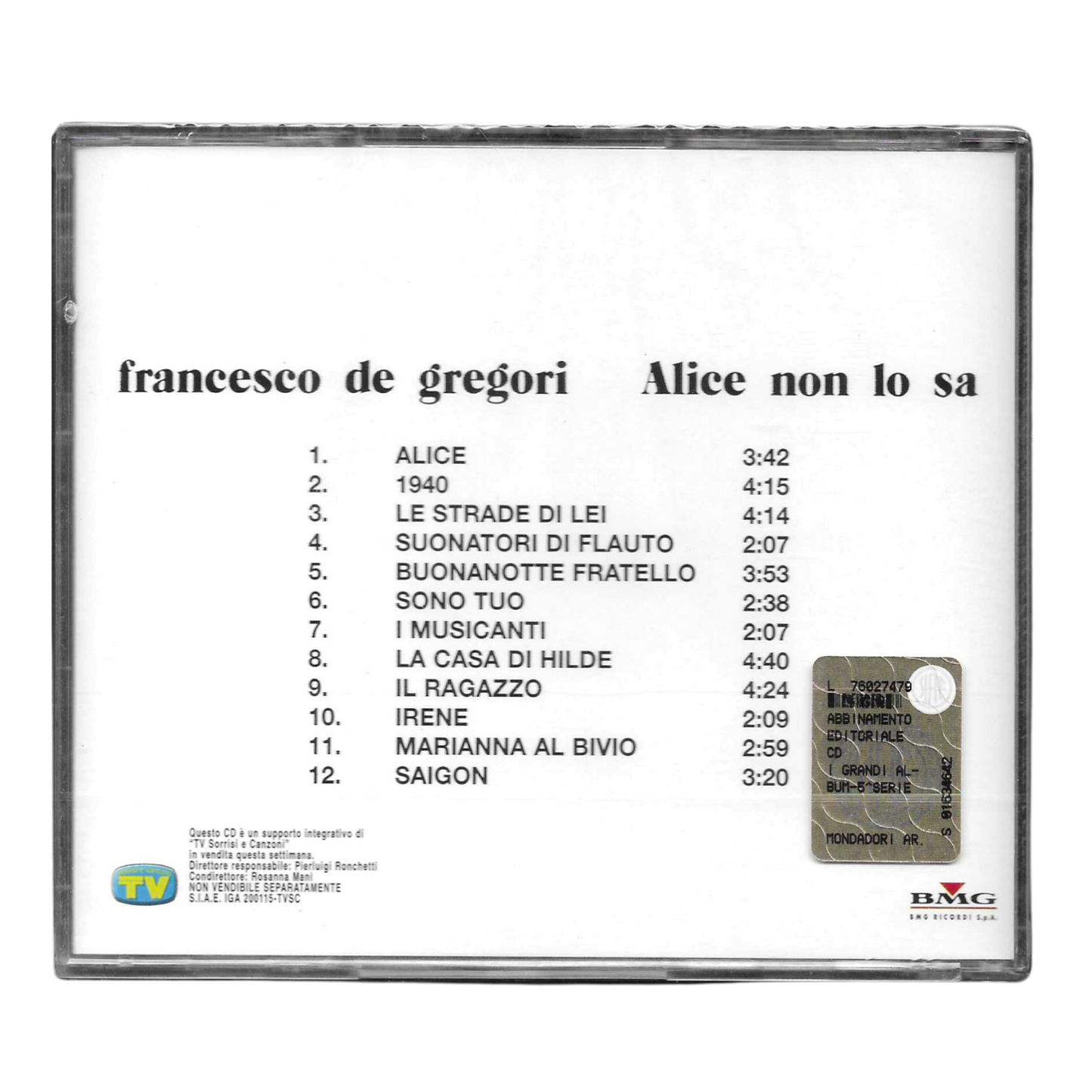 Francesco De Gregori – Alice Non Lo Sa | CD EDITORIALE | NUOVO - TR0213