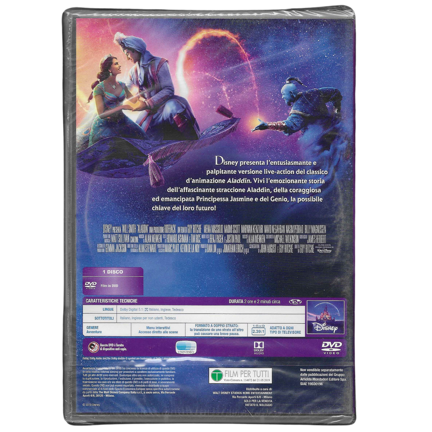 DVD Editoriale "Aladdin" (2019) - Live Action con Will Smith - NUOVO - TRD0039
