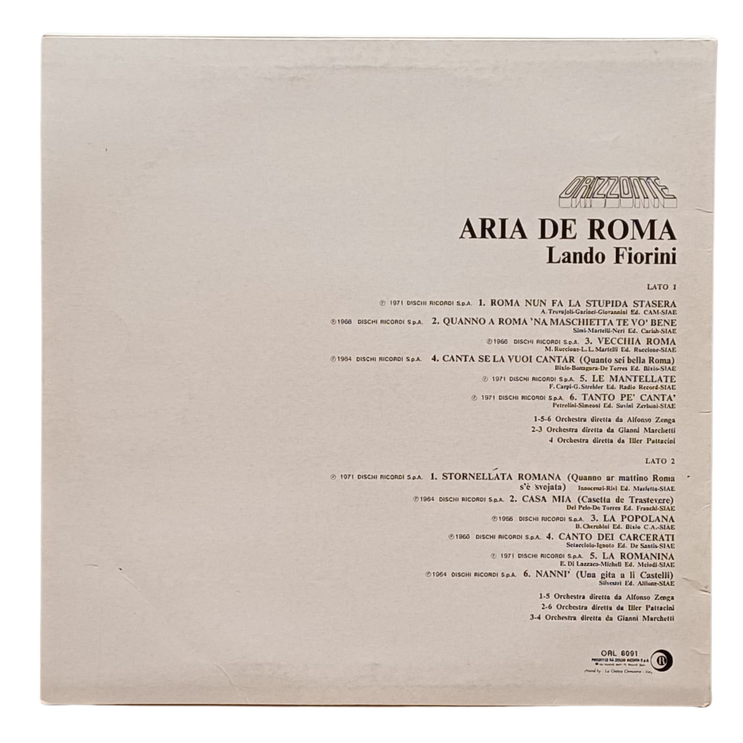 Lando Fiorini – Aria De Roma | LP Ricordi – ORL 8091| (VG) TRV0036