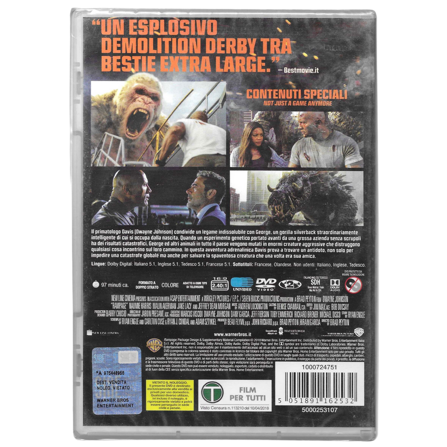 DVD "Rampage - Furia Animale" (2018) - Edizione Warner Home Video - NUOVO - TRD0065