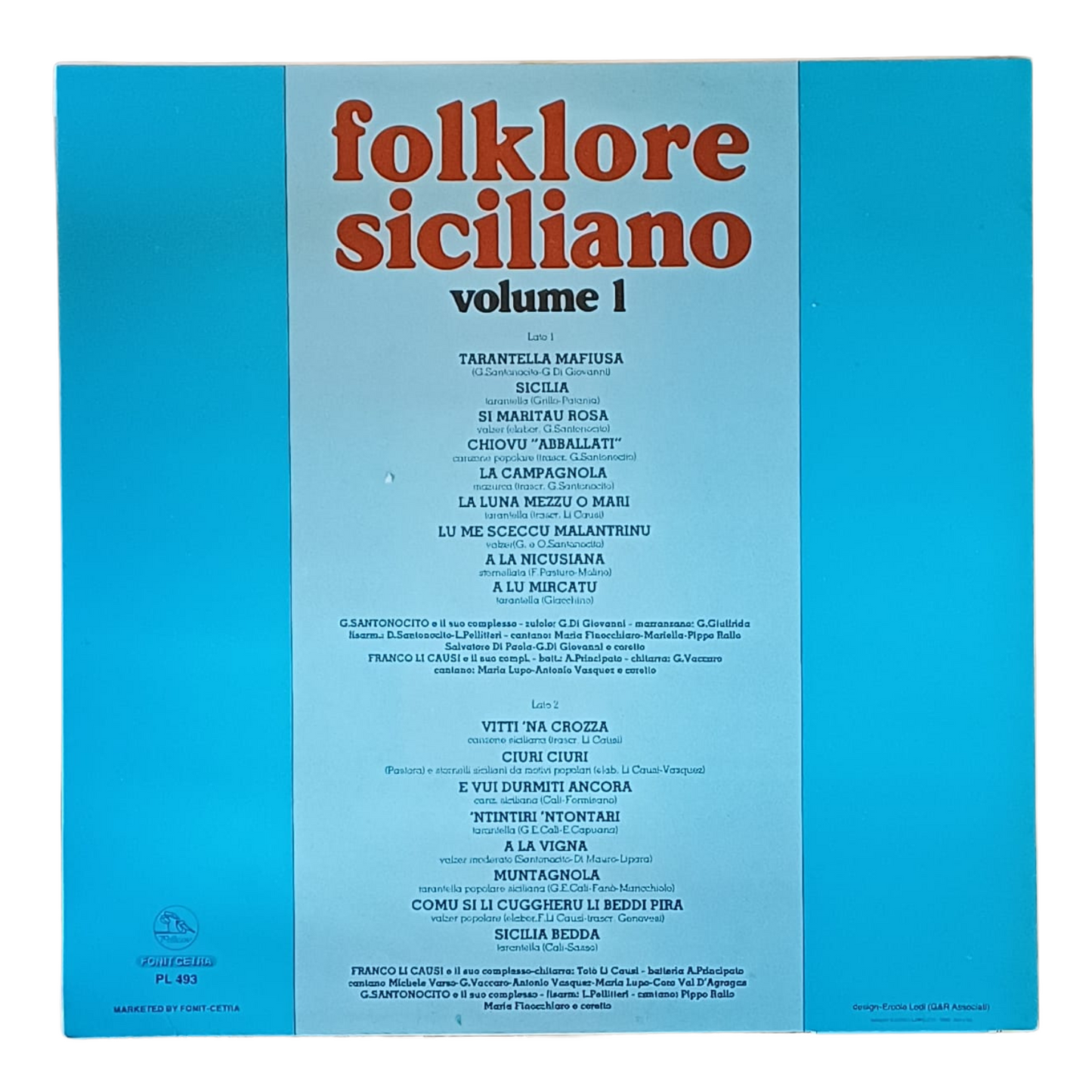 Folklore Siciliano Volume 1 | LP – Fonit Cetra PL 493 | (M) COME NUOVO - TRV0070