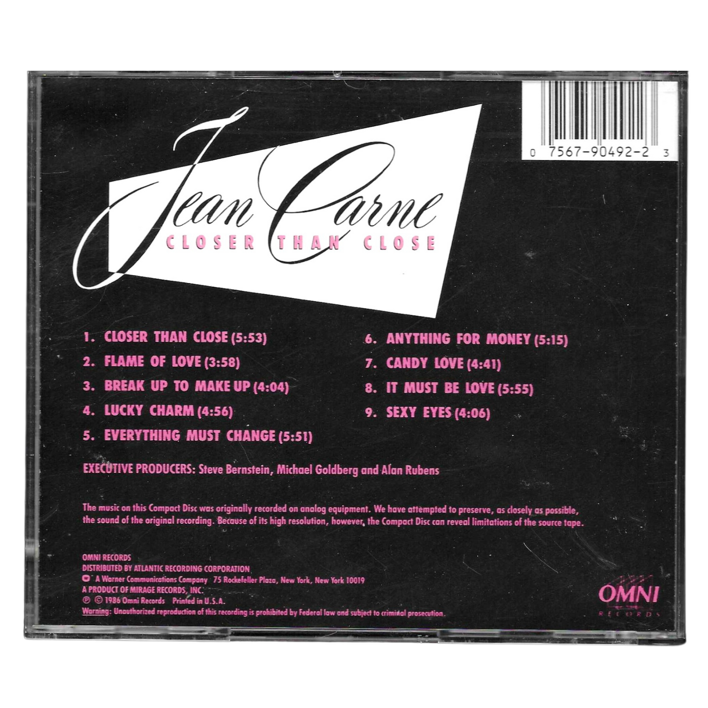 Jean Carne – Closer Than Close | CD 1986 Soul Disco R&B | COME NUOVO - TR0287