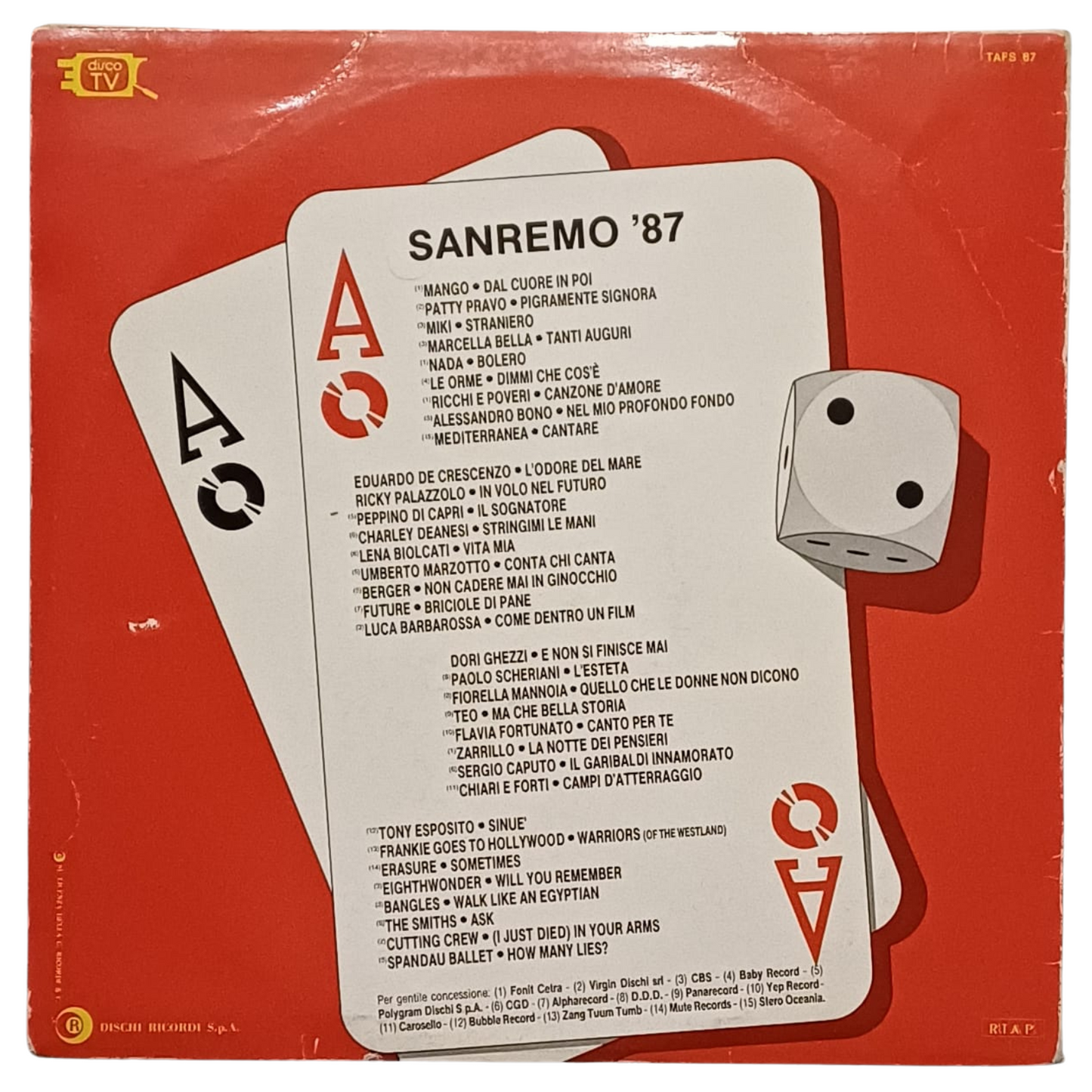 Various – Sanremo 87 | 2xLP – Ricordi TAFS 87 – 1987 | BUONE CONDIZIONI-TRV0124
